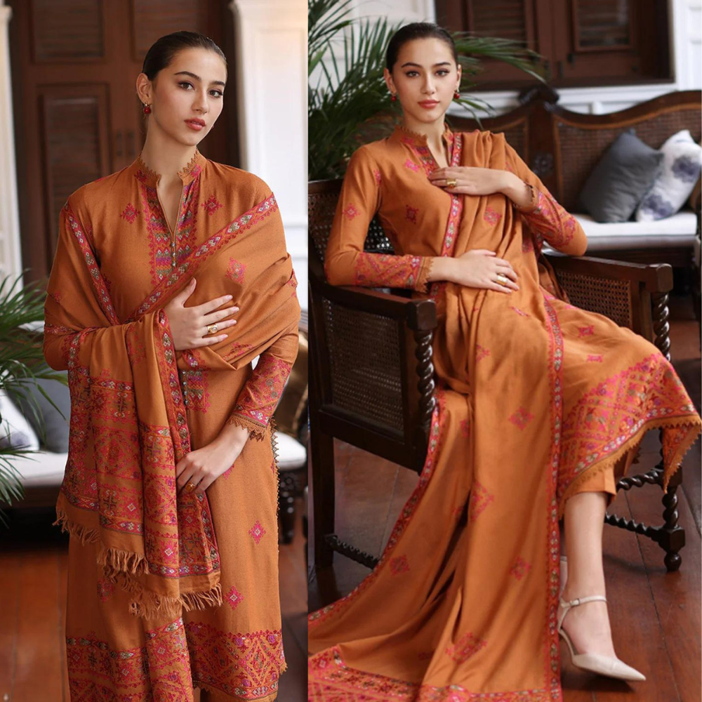 Swagiwear  BAREEZE ARTICLE IN DHANAK 3PC COLLECTION EMBROIDERED DHANAK SHAWL