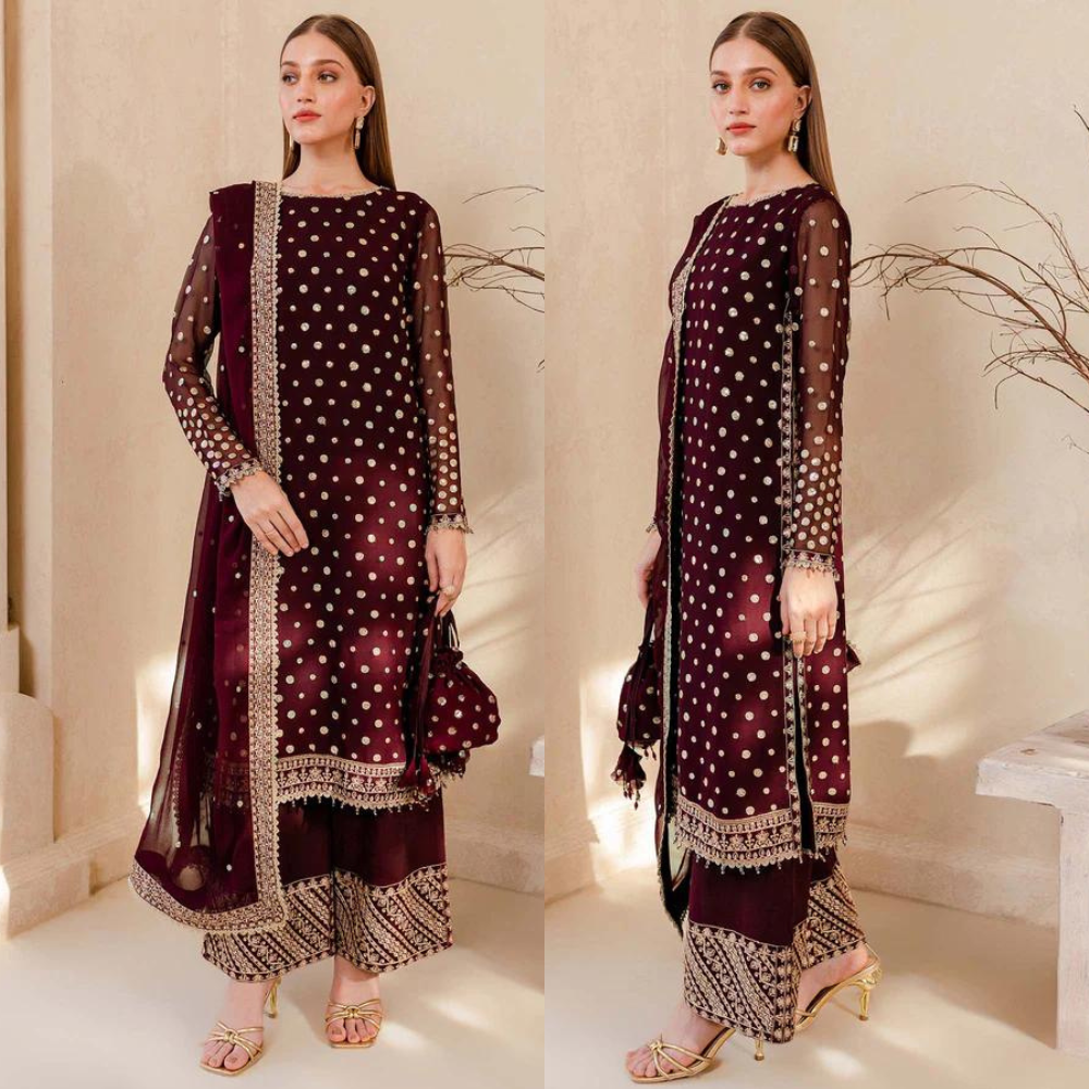 Swagiwear  Winter Unstitched 3PCs Embroidered Velvet Dress With Embroidered Organza Dupatta