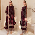 Swagiwear  Winter Unstitched 3PCs Embroidered Velvet Dress With Embroidered Organza Dupatta