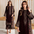Swagiwear  Winter Unstitched 3PCs Velvet Embroidered Dress With Embroidered Organza Dupatta