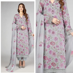 Swagiwear  Bareeze -Embroidered 3pc linen dress with embroidered chiffon dupatta