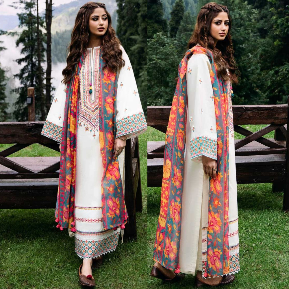 Swagiwear  Khadder Fabric Zara Shajahan with Banadoria Digital Printed Dupatta