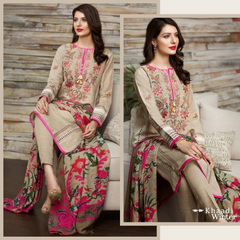 Swagiwear  Khaadi Pink-Embroided 3PC Dhank  Dress with wool shawl