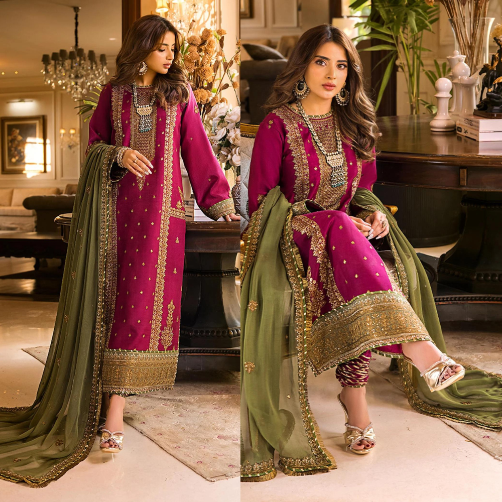 Swagiwear Asim Jofa, unstitched 3 piece embroidered lawn summer suit  